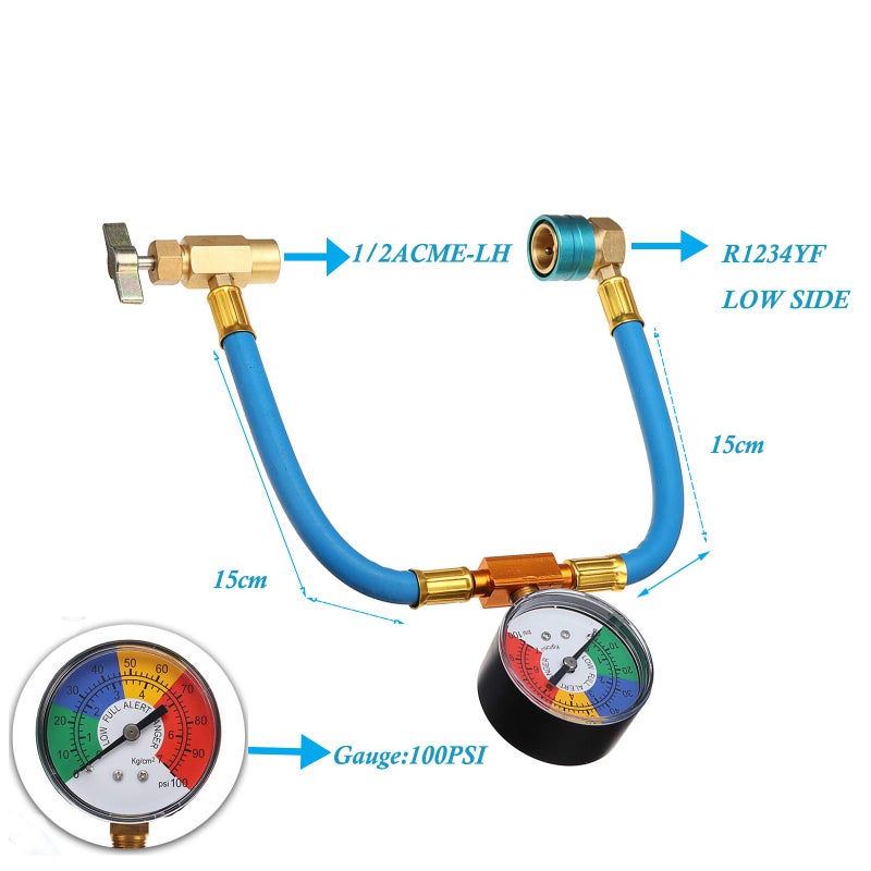 Ketofa R1234YF Charging Hose with Gauge Kits, R-1234YF Adapter 1/2 LH Sealed Can Opener Tap, A/C Service Hose Refrigerant Cans Taper Sets - Image 5